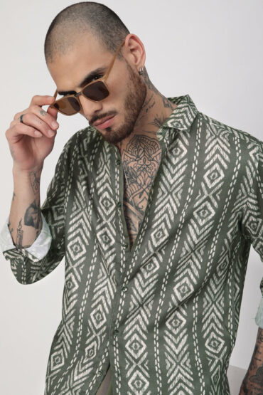 Fern Green Ikat Printed Shirt