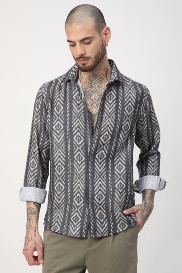 Dark Slate Grey Ikat Printed Shirt
