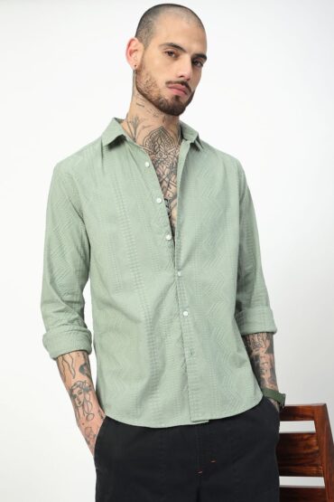 Premium Cotton Sage Green Embroidered Shirt