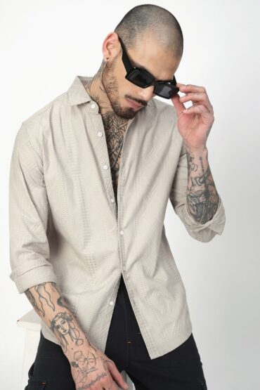 Premium Cotton Harbour Grey Geometric Embroidered Shirt