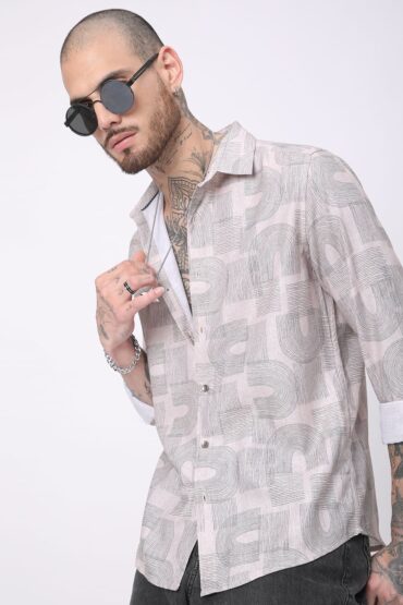 Beige & Olive Abstract Printed Shirt