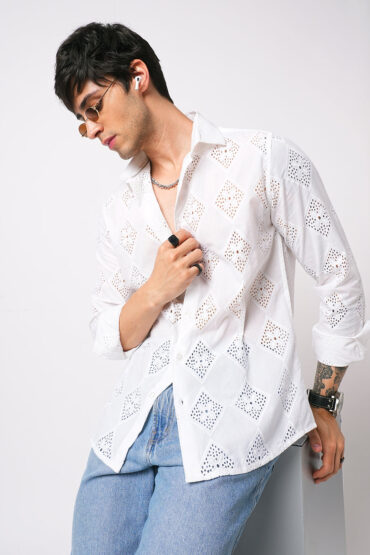 Snow White Diamond Schiffli Shirt