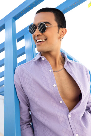 Diamond Weave Lilac Embroidery Shirt