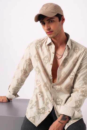 Beige Lozenge Schiffli Shirt