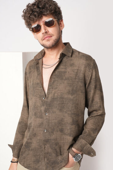Mocha Brown Rustic Tie & Dye Printed Shirt