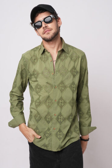Olive Lozenge Schiffli Shirt