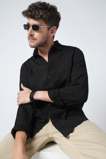 Intricate Black Embroidered Textured Shirt