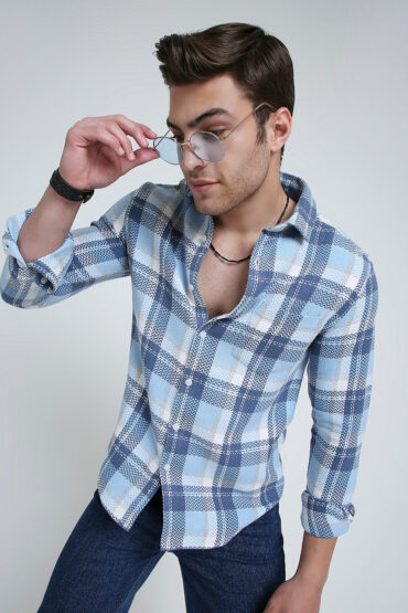 Icy Grid Winter Weave Zig-Zag Plaid Shirt