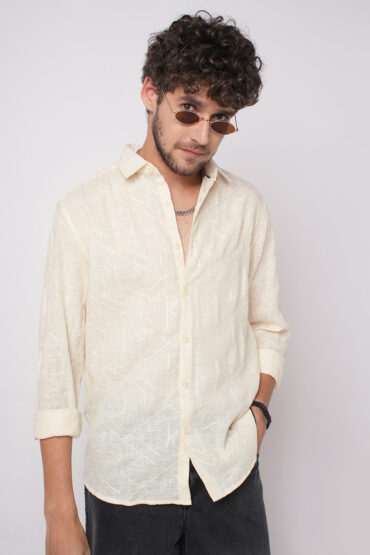 Canvas Cream Latticework Embroidery Shirt
