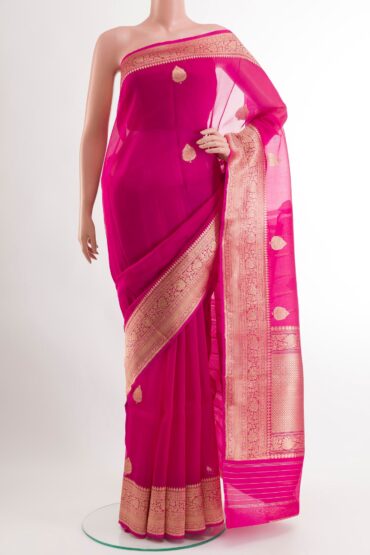 Rani Pink Banarasi Kora Silk Saree