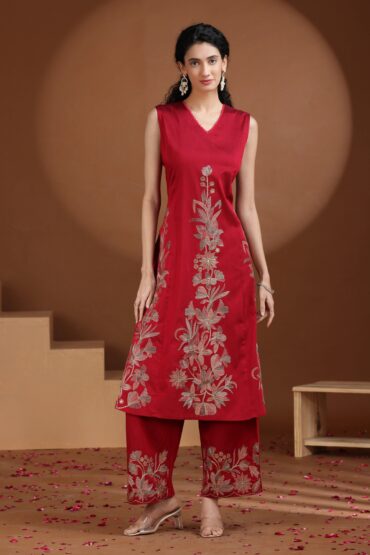 Magenta Embroidered A-Line Co-ord Set