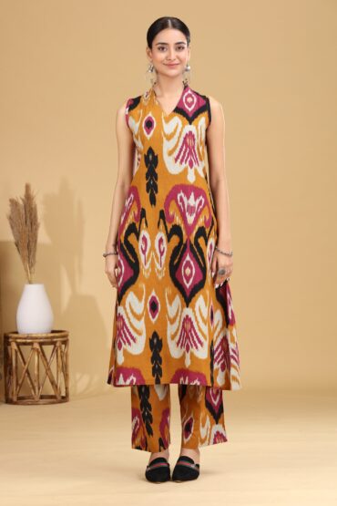 Mustard Ikat Design A-Line Co-ord Set