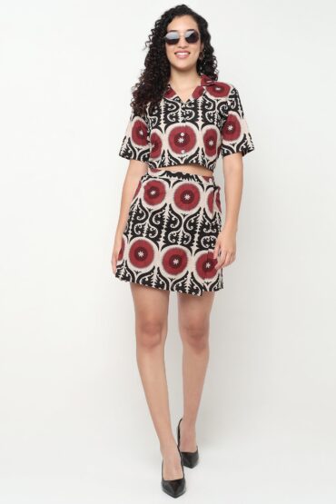 Printed Lapel Collar Crop Shirt