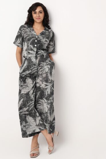 Printed Lapel Collar Crop Shirt