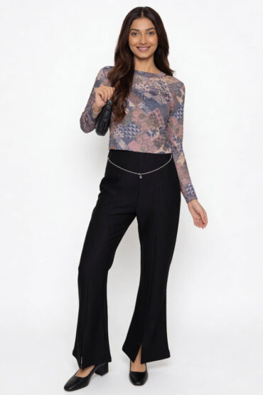 Printed Full Sleeve Crop Top