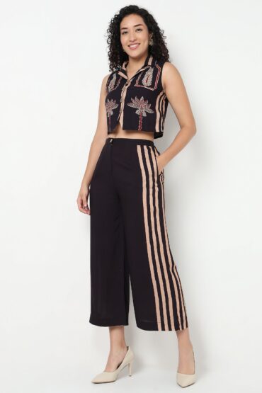 Printed Lapel Collar Crop Vest Top