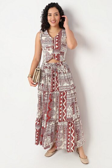 Printed V-Neck Crop Top