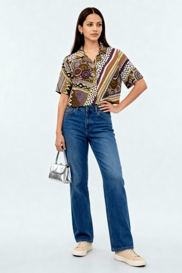 Printed Camp Collar Crop Top