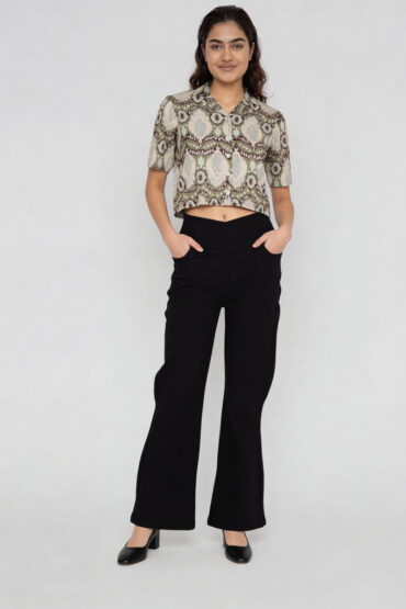 Lapel Collar Printed Crop Shirt