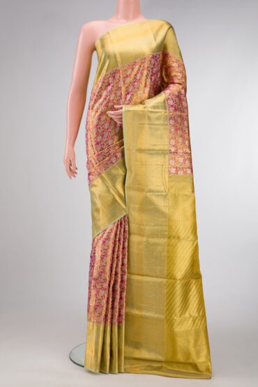 Pink with Gold Color Kanchipuram Tissue Silk Saree