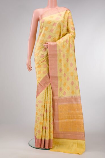 Lemon Yellow Banarasi Raw Silk Saree