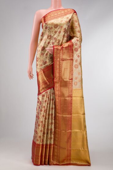 Gold with Red Color Kanchipuram Tissue Silk Saree