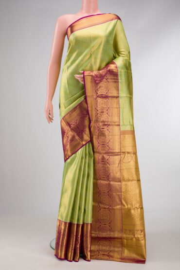Parrot Green Dual Tone Kanjivaram Tissue Silk Saree
