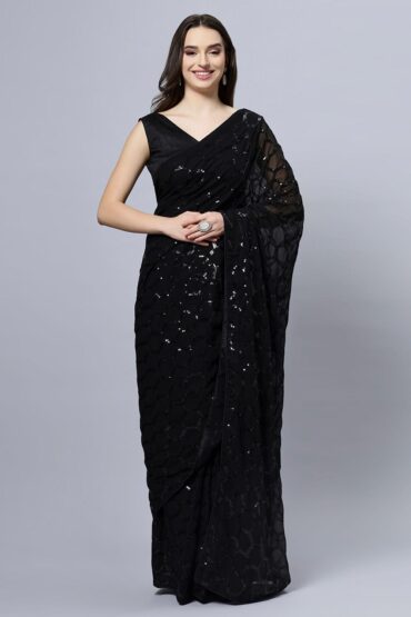 Anna Black Faux Georgette Sequins Aentic Saree