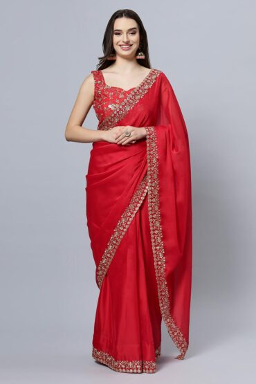 Madhuri Red Zari Border Crepe Silk Aentic Saree