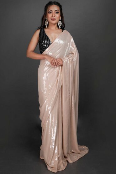 Pippa Beige Viscose Georgette Water Sequins Aentic Saree
