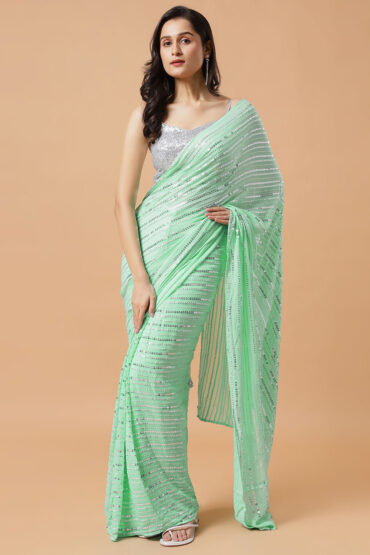Ariel Turquoise & Silver Sequins Aentic Saree