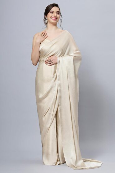 Tia Cream Monochrome Satin Aentic Saree