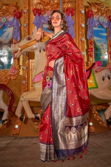 Kayla Burgundy Pure Silk Lace Floral Aentic Saree