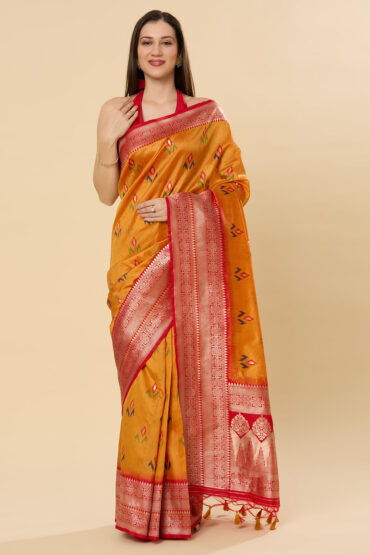 Kayla Yellow Pure Silk Lace Floral Aentic Saree
