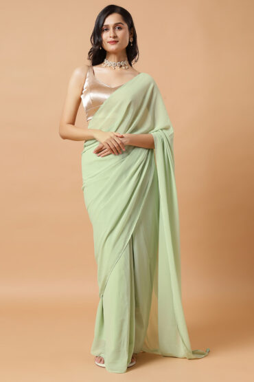 Pari Key Lime Green Georgette Aentic Saree