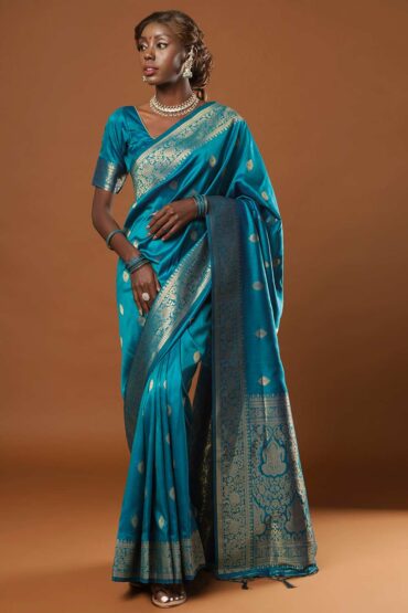 Afra Turquoise Moss Weave Art Silk Aentic Saree
