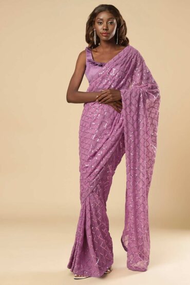 Huda Onion Purple Georgette Sequins Aentic Saree