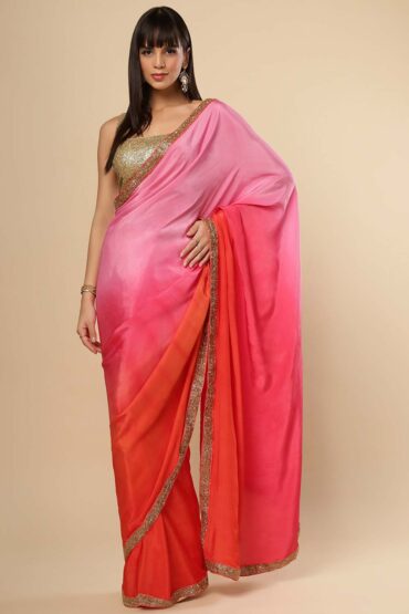 Chandini Pink & Orange Ombre Silk With Gold Sequins Border Aentic Saree