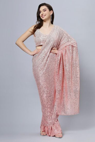 Ellie Luxe Peach Ombre Sequin Aentic Saree