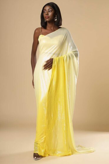 Sana White & Yellow Ombre Sequins Aentic Saree
