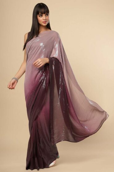 Kendra Wine & Redwood Ombre Sequins Aentic Saree
