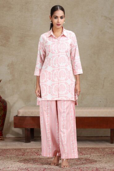 Off White Floral Printed Straight Co-ord Set