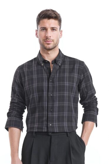 Aentic Men's Pambi Dark Black Checked Print Regular Fit Full Sleeve Button-Down Collar Shirt