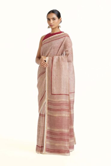 Aentic Red Chanderi Cotton Silk Bagh Print Saree