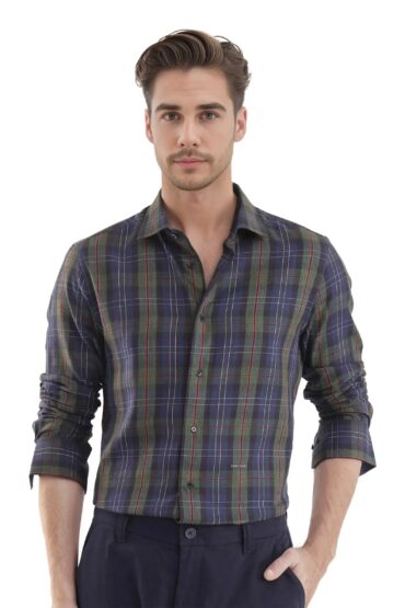 Aentic Men's Pospe Dark Green Cotton Checked Print Regular Fit Full Sleeve Collared Shirt