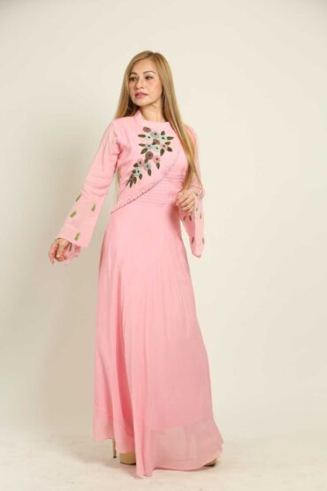 Cotton Pink Dress with Floral Embroidery Design