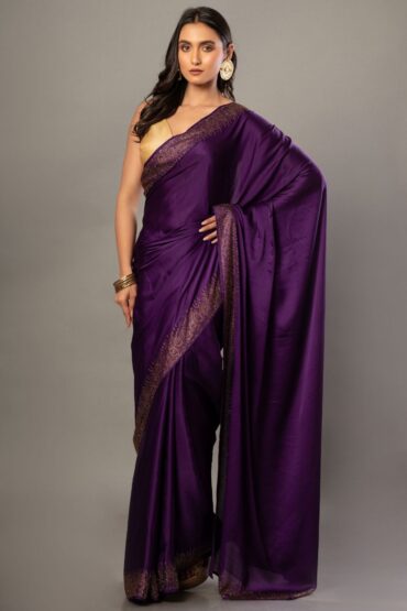 Purple Satin Silk Saree With Sequin Border