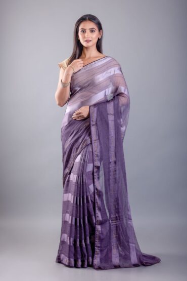 Purple Ombre Georgette Saree with Self Striped