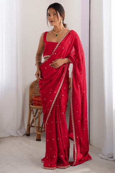 Trisha Red Georgette Embroidered Aentic Saree