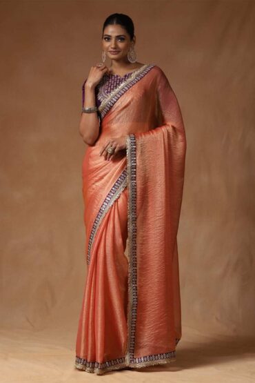 Mena Peach Metallic Shimmer Chiffon Aentic Saree